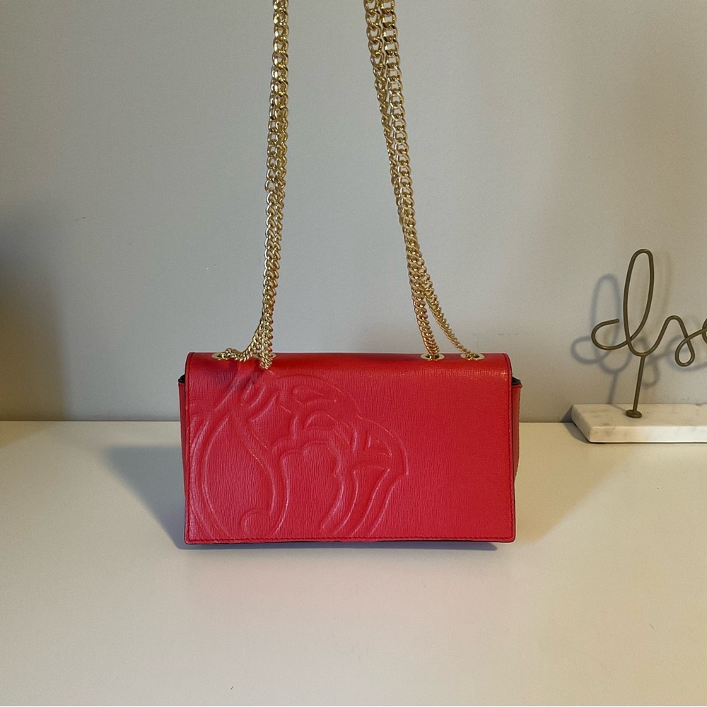 Red Crossbody / Clutch Bag with gold chain, for parties, weddings, evenings